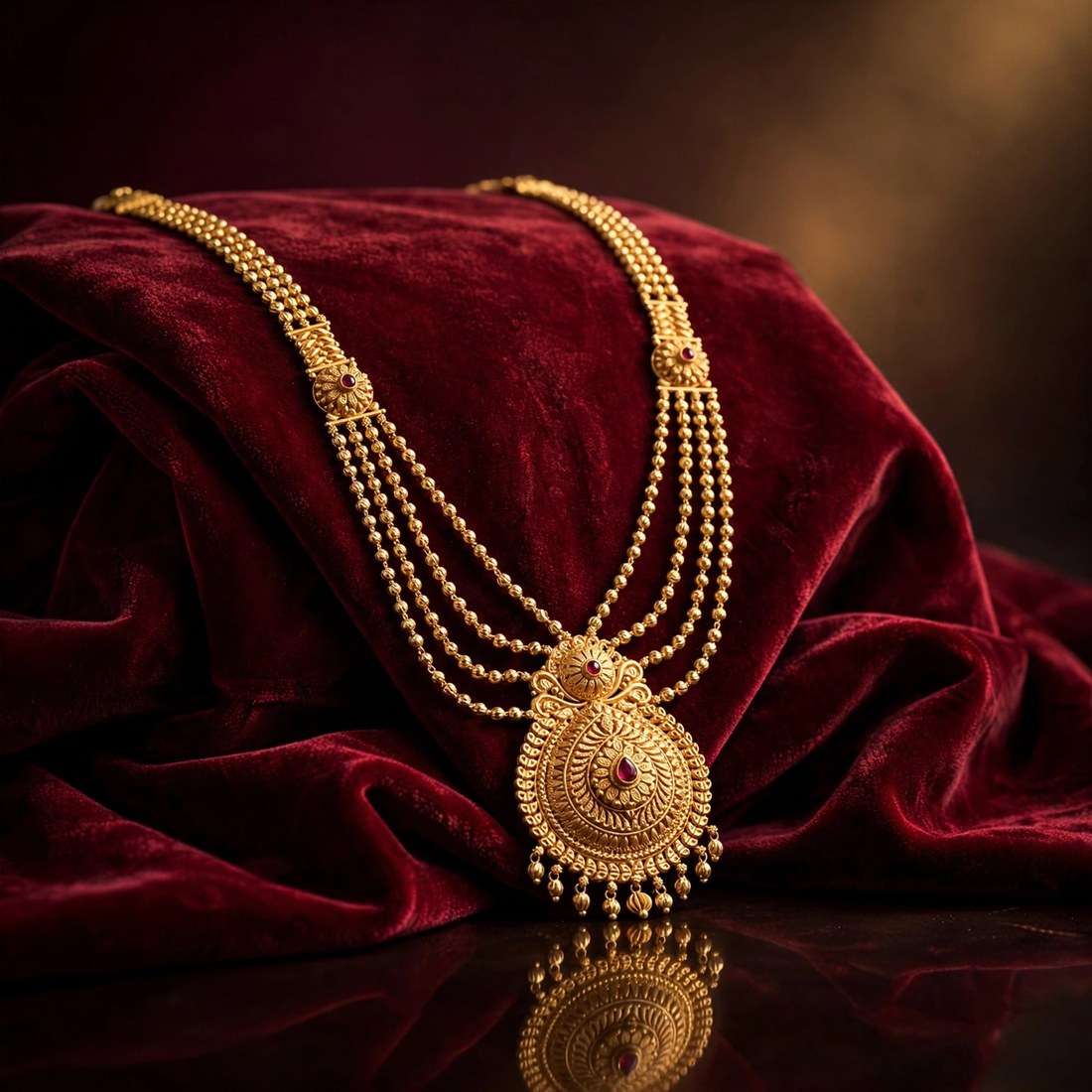 Hand-made 22K gold antique bridal necklace by Rupashree Jewellers