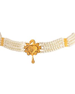 22K Gold Pearl Choker Necklace CK-248