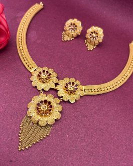 22K Gold Necklace Half Set with Earrings For Women N-1051 & ER-2341