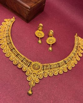 22K Gold Necklace Half Set with Earrings For Women N-1070 ER-2357