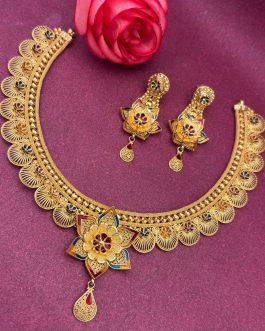 22K Gold Necklace Half Set with Earrings For Women N-1123 ER-2411