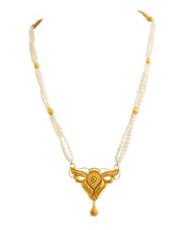 22K Gold Pearl Necklace For Women N-1824