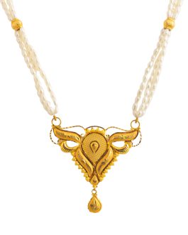 22K Gold Pearl Necklace For Women N-1824