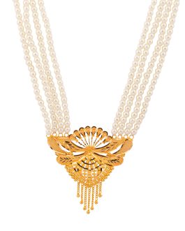 22K Gold Pearl Necklace For Women N-1904