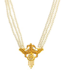 22K Gold Pearl Necklace For Women N-1905