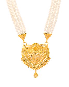 22K Gold Pearl Necklace For Women N-1906