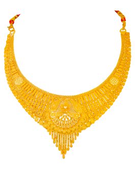 22K Gold Necklace Half Set with Earrings For Women N-2039+ER-3197