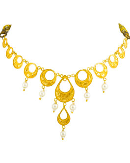 22K Gold Necklace with Pearl Drops For Women N-2128