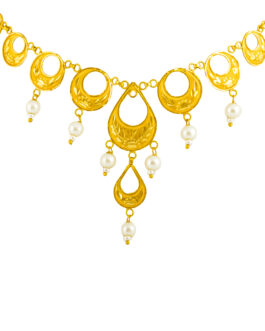 22K Gold Necklace with Pearl Drops For Women N-2128