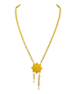 22K Gold Pearl Tie Necklace For Women N-2140