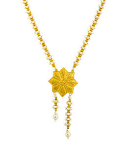22K Gold Pearl Tie Necklace For Women N-2140